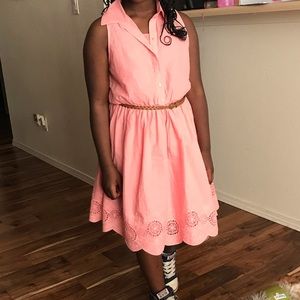 Knit Works girls coral sleeveless dress w/tan belt